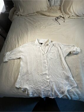 Women’s White Button-Up sheer Shirt - Relaxed Fit